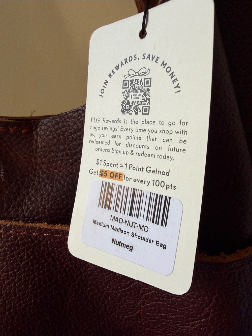 Portland Leather Madison Shoulder Bag in Nutmeg Canvas insert included! - Picture 8 of 11